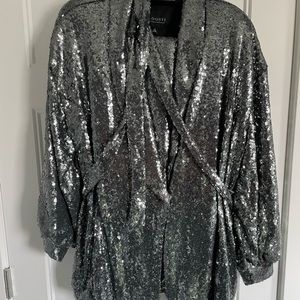 Sequin tie waist jacket and wide leg pants